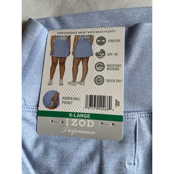 Tennis Skort Blue Pleated Back UPF-30 Sz XL Quick Dry Izod Stretch Hidden Pocket - Picture 4 of 8